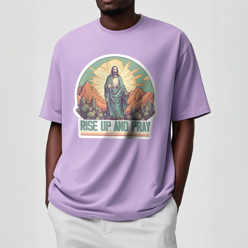 Christianartworkshop Classic Style Rise Up and Pray Short Sleeve Washed T-shirt