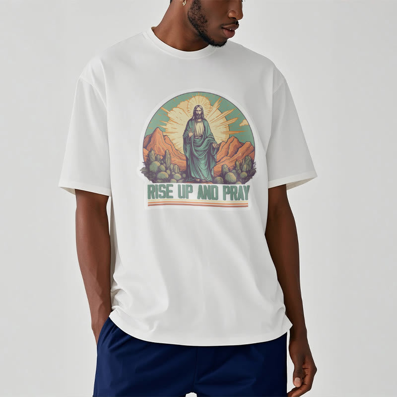 Christianartworkshop Classic Style Rise Up and Pray Short Sleeve Washed T-shirt