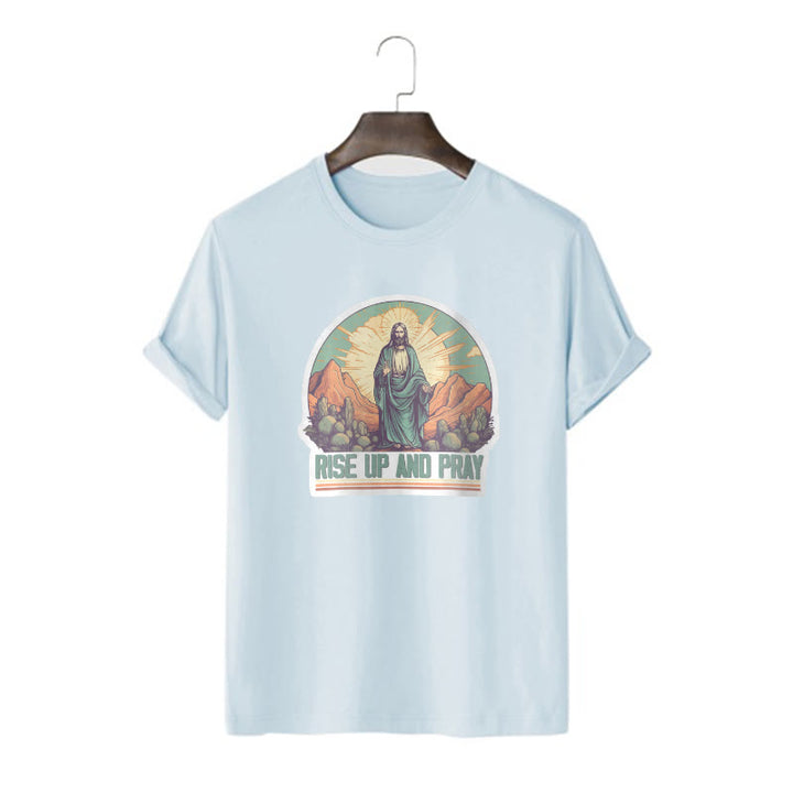 Christianartworkshop Classic Style Rise Up and Pray Short Sleeve T-shirt - Blue - 2XL - image 17