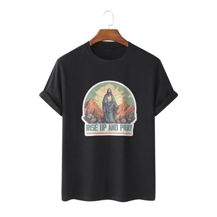 Christianartworkshop Classic Style Rise Up and Pray Short Sleeve Washed T-shirt