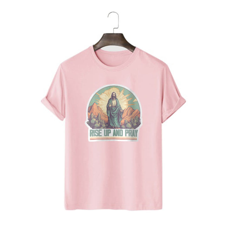 Christianartworkshop Classic Style Rise Up and Pray Short Sleeve T-shirt - Pink - 2XL - image 13
