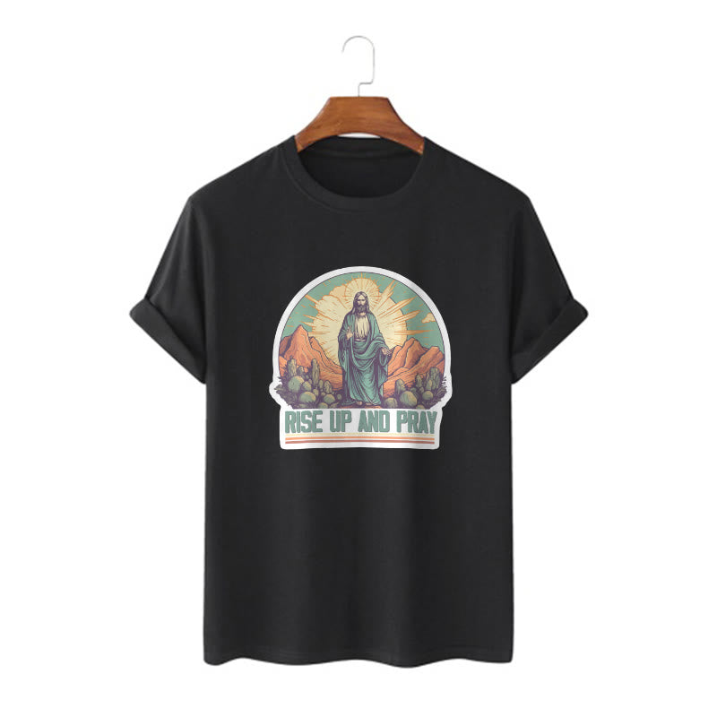 Christianartworkshop Classic Style Rise Up and Pray Short Sleeve T-shirt - Black - 2XL - image 3
