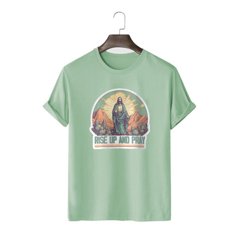 Christianartworkshop Classic Style Rise Up and Pray Short Sleeve T-shirt - Light Green - 2XL - image 11