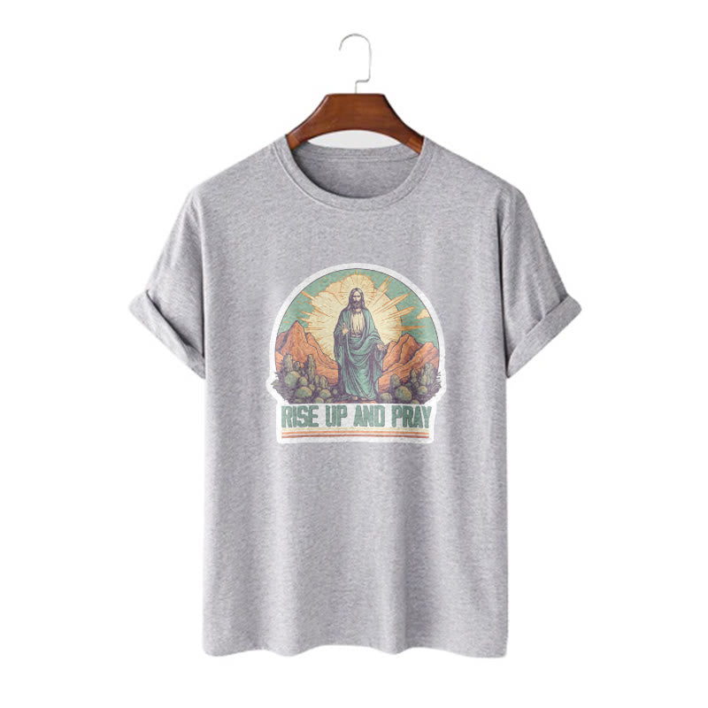 Christianartworkshop Classic Style Rise Up and Pray Short Sleeve Washed T-shirt