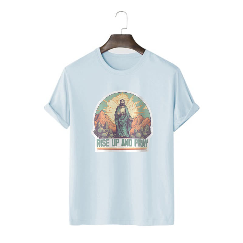 Christianartworkshop Classic Style Rise Up and Pray Short Sleeve T-shirt - Blue - 2XL - image 17
