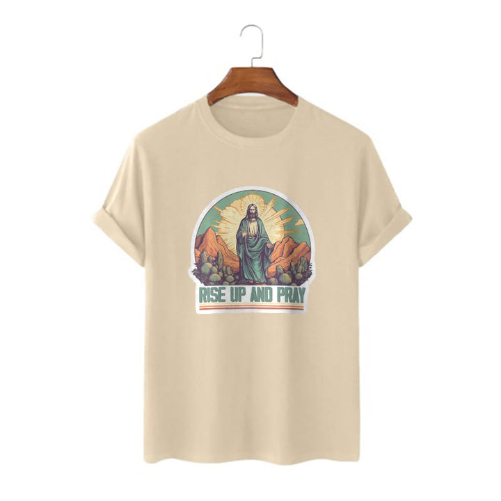 Christianartworkshop Classic Style Rise Up and Pray Short Sleeve T-shirt - Khaki - 2XL - image 7