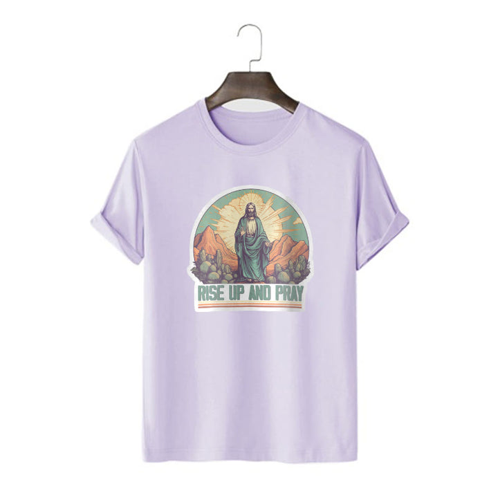 Christianartworkshop Classic Style Rise Up and Pray Short Sleeve Washed T-shirt