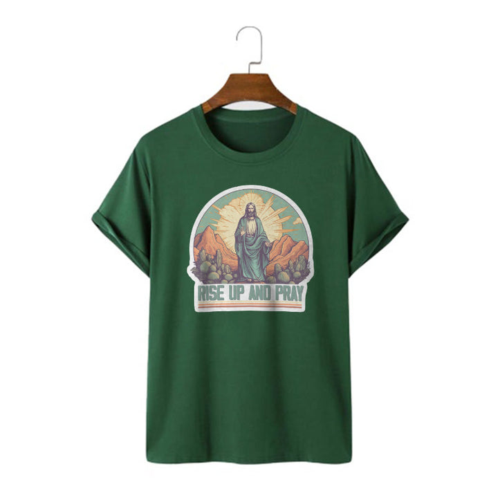 Christianartworkshop Classic Style Rise Up and Pray Short Sleeve Washed T-shirt