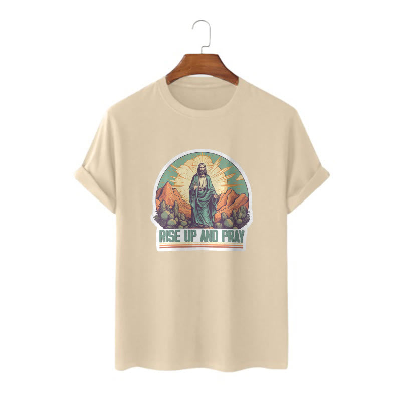 Christianartworkshop Classic Style Rise Up and Pray Short Sleeve T-shirt - Khaki - 2XL - image 7
