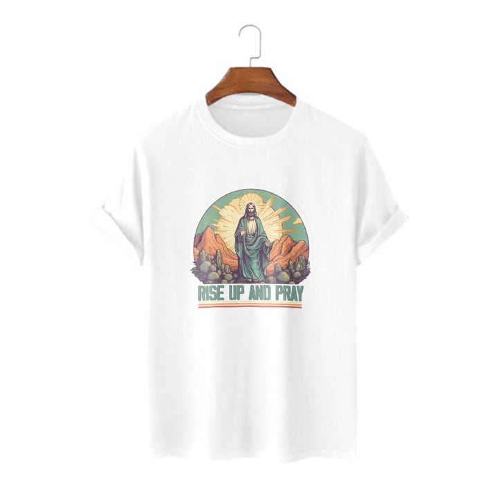 Christianartworkshop Classic Style Rise Up and Pray Short Sleeve Washed T-shirt