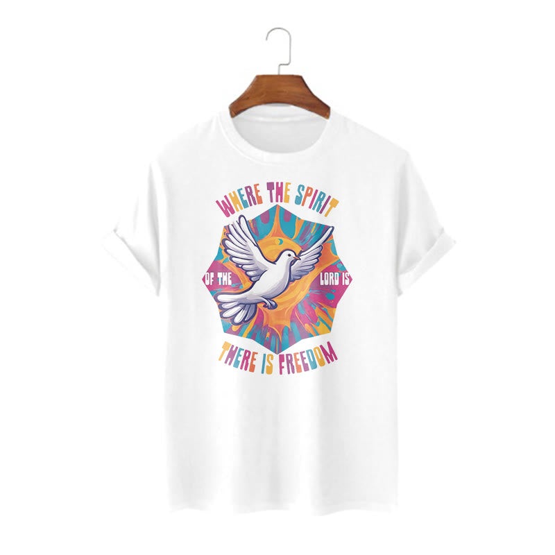 Christianartworkshop Colorful Style Dove and Bible Verse Short Sleeve Washed T-shirt