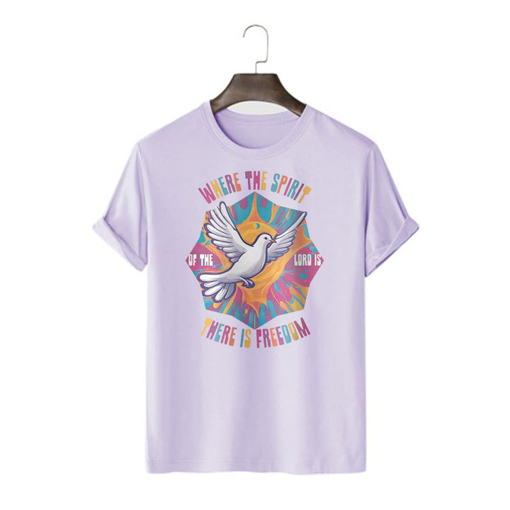 Christianartworkshop Colorful Style Dove and Bible Verse Short Sleeve Washed T-shirt