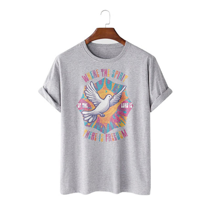 Christianartworkshop Colorful Style Dove and Bible Verse Short Sleeve Washed T-shirt