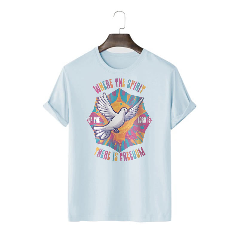 Christianartworkshop Colorful Style Dove and Bible Verse Short Sleeve Washed T-shirt