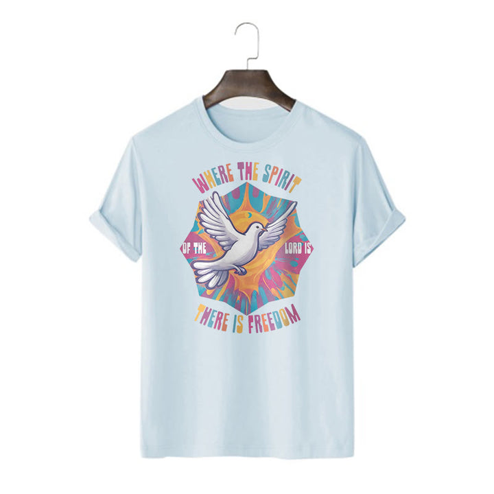 Christianartworkshop Colorful Style Dove and Bible Verse Short Sleeve Washed T-shirt