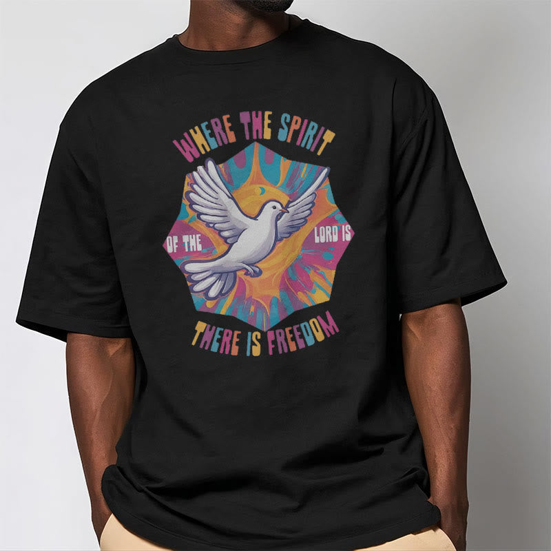 Christianartworkshop Colorful Style Dove and Bible Verse Short Sleeve Washed T-shirt