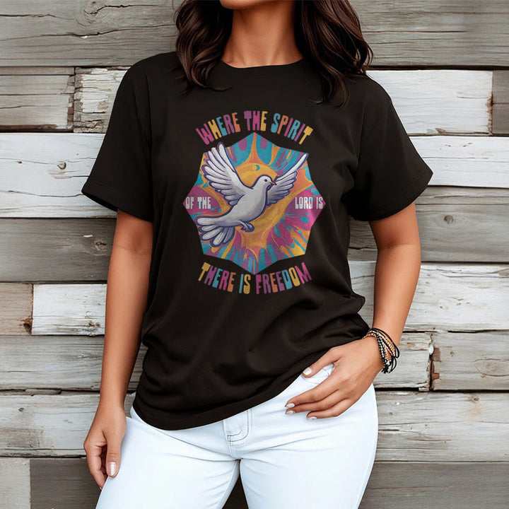 Christianartworkshop Colorful Style Dove and Bible Verse Short Sleeve Washed T-shirt