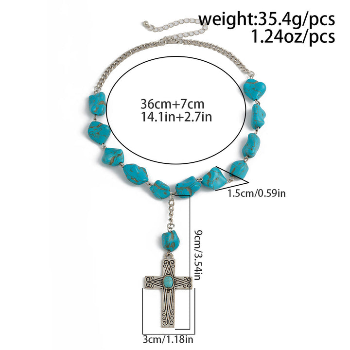 FREE Today: Retro Style Turquoise Natural Stone Cross Pendant Necklace