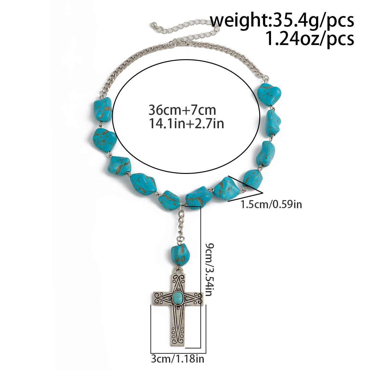 Christianartworkshop Retro Style Turquoise Natural Stone Cross