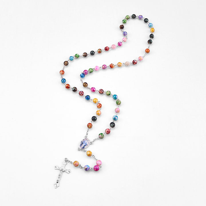 Christianartworkshop Assumption of Our Lady & Crucifix of 8 mm Round Multicolor Acrylic Alloy Chain Rosary