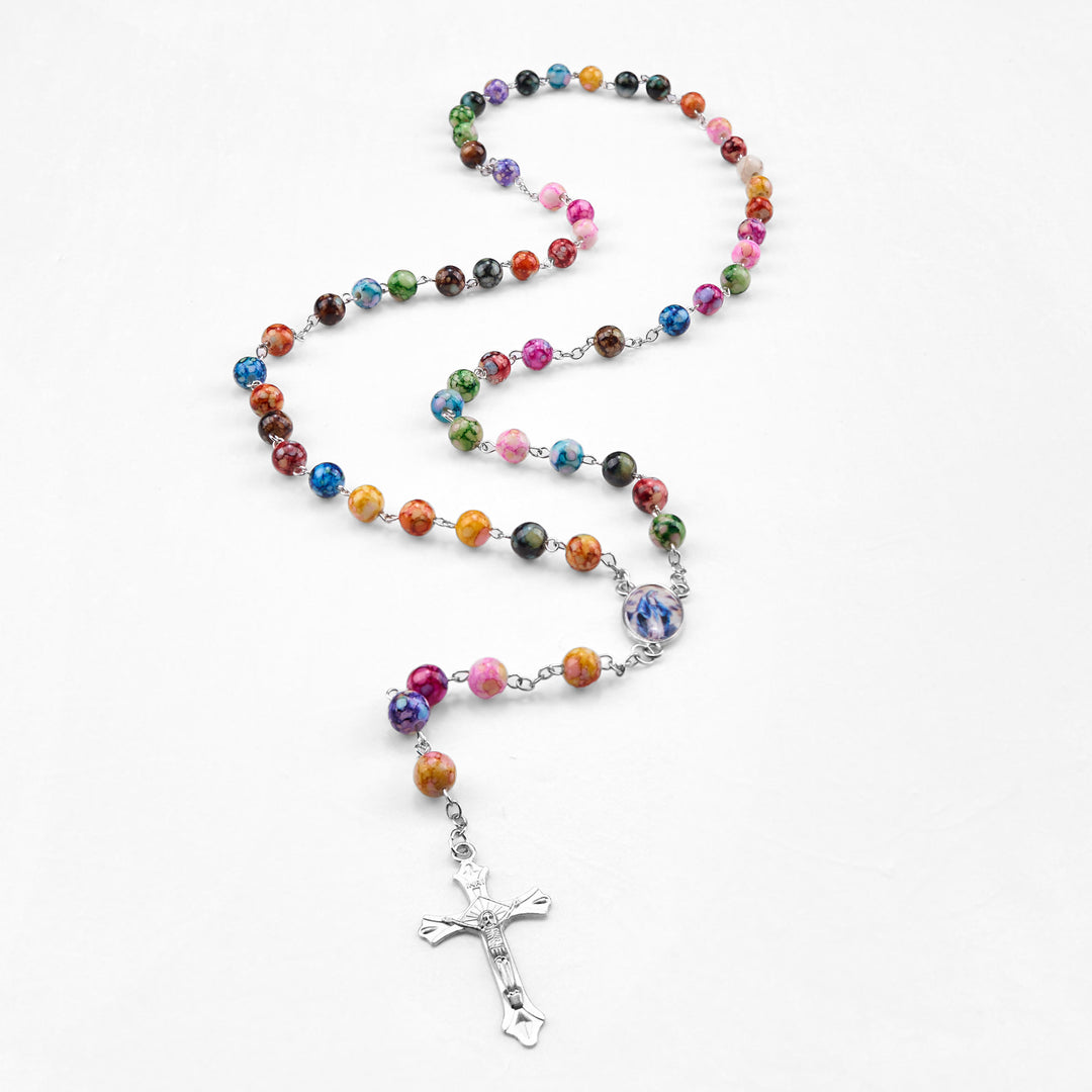 Christianartworkshop Assumption of Our Lady & Crucifix of 8 mm Round Multicolor Acrylic Alloy Chain Rosary