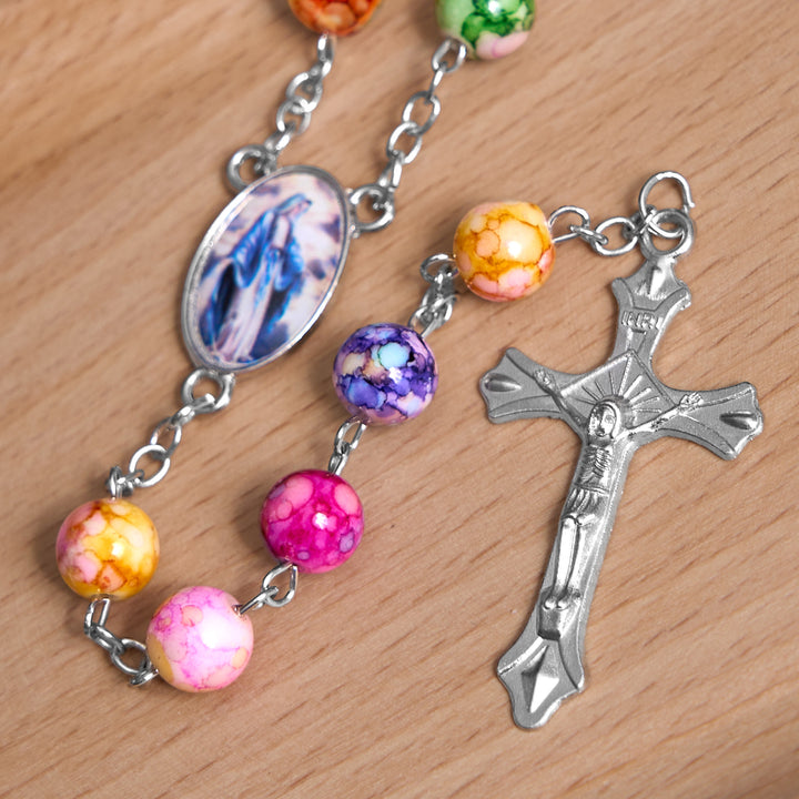 Christianartworkshop Assumption of Our Lady & Crucifix of 8 mm Round Multicolor Acrylic Alloy Chain Rosary