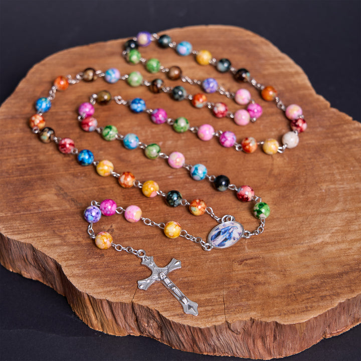 Christianartworkshop Assumption of Our Lady & Crucifix of 8 mm Round Multicolor Acrylic Alloy Chain Rosary