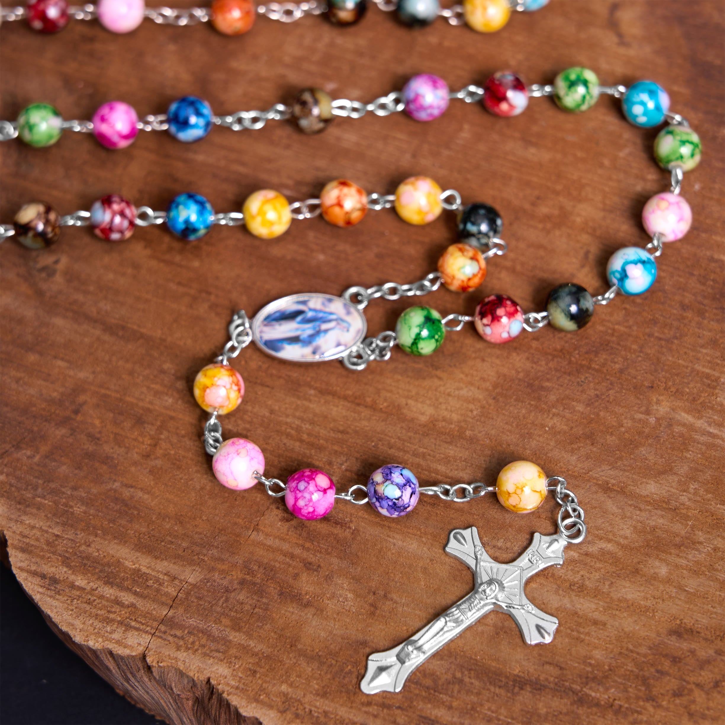 Multicolor 8mm Acrylic Rosary with Assumption of Our Lady Medal