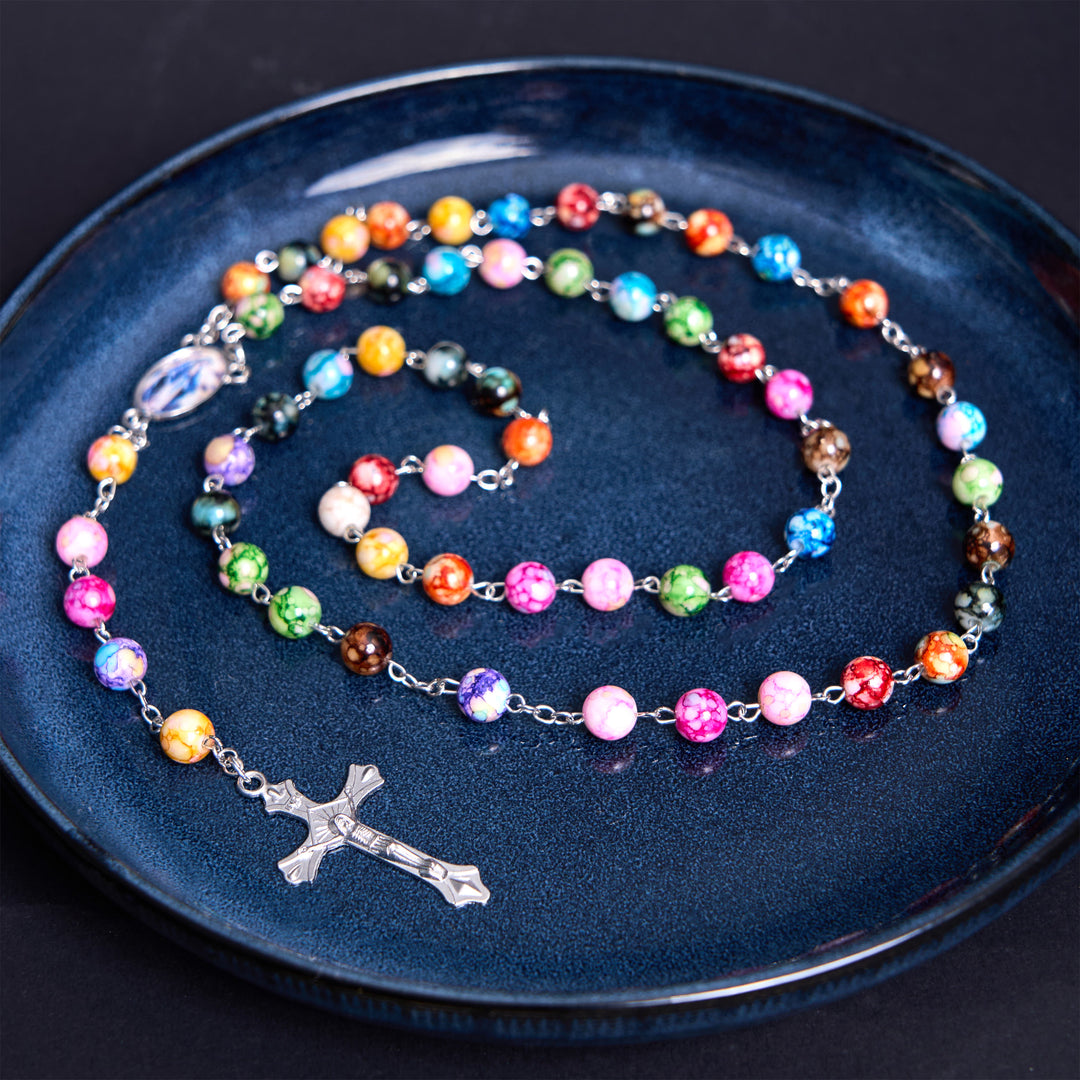 Christianartworkshop Assumption of Our Lady & Crucifix of 8 mm Round Multicolor Acrylic Alloy Chain Rosary