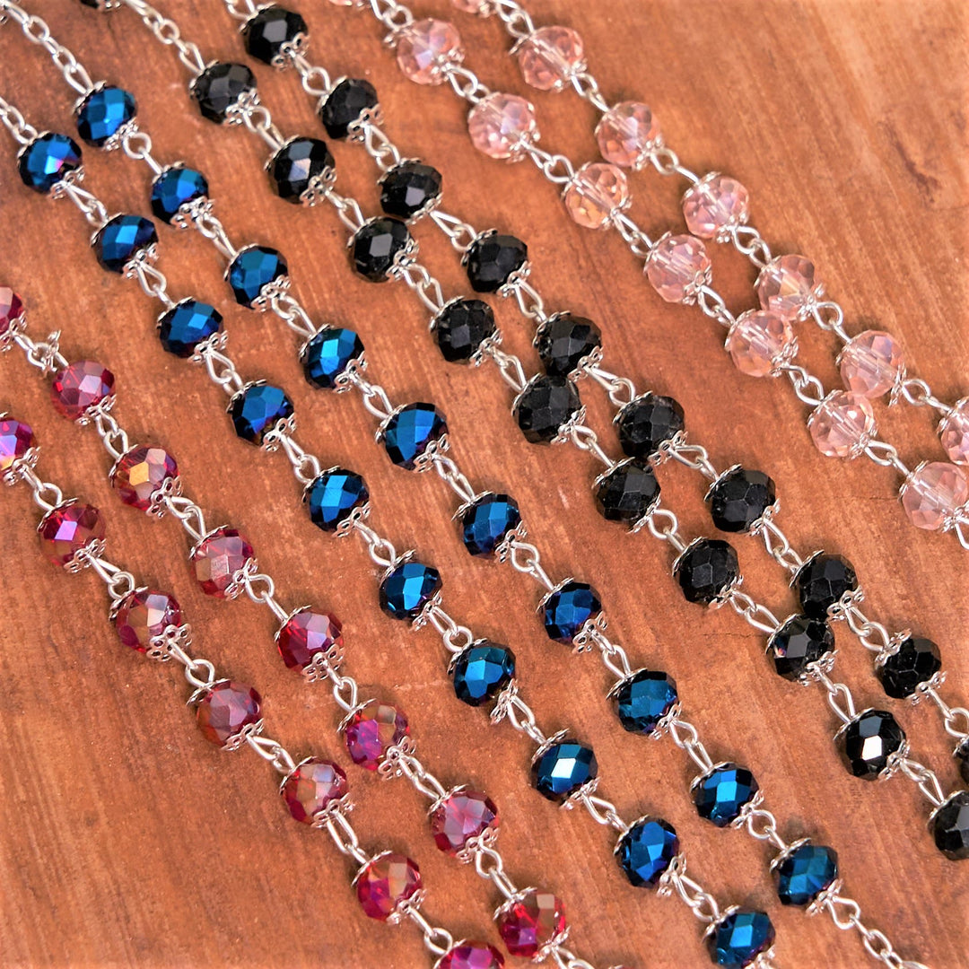 Christianartworkshop Madonna and Child & Crucifix of 6 mm Polyhedron Multicolor Crystal Alloy Chain Rosary