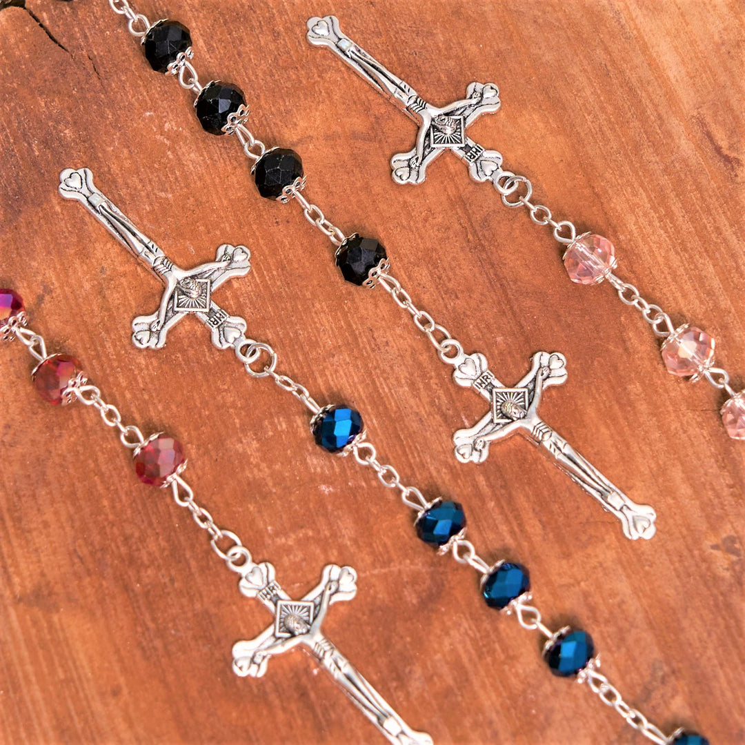 Christianartworkshop Madonna and Child & Crucifix of 6 mm Polyhedron Multicolor Crystal Alloy Chain Rosary