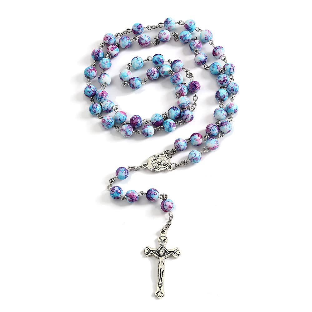 FREE Today: Christian Art Madonna and Child & Crucifix of 8 mm Round Multicolor Acrylic Alloy Chain Rosary