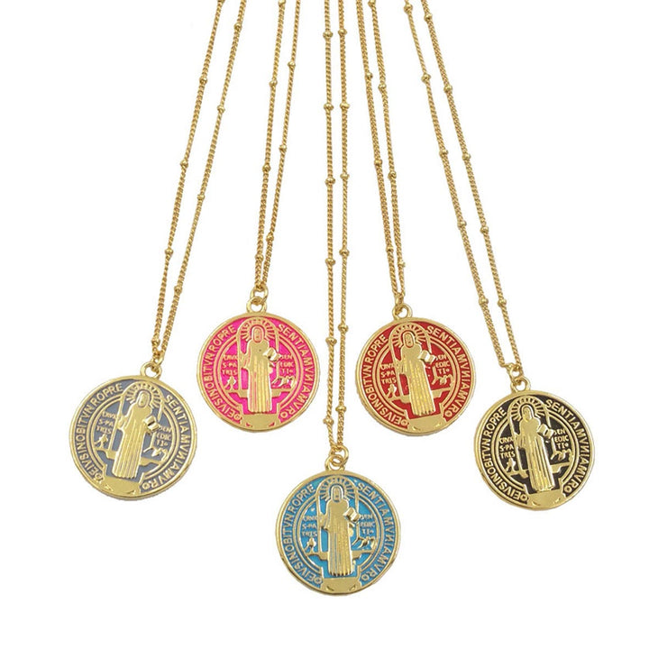 Christian Art Refined Style St. Benedict Gold Plated Brass Pendant Necklace