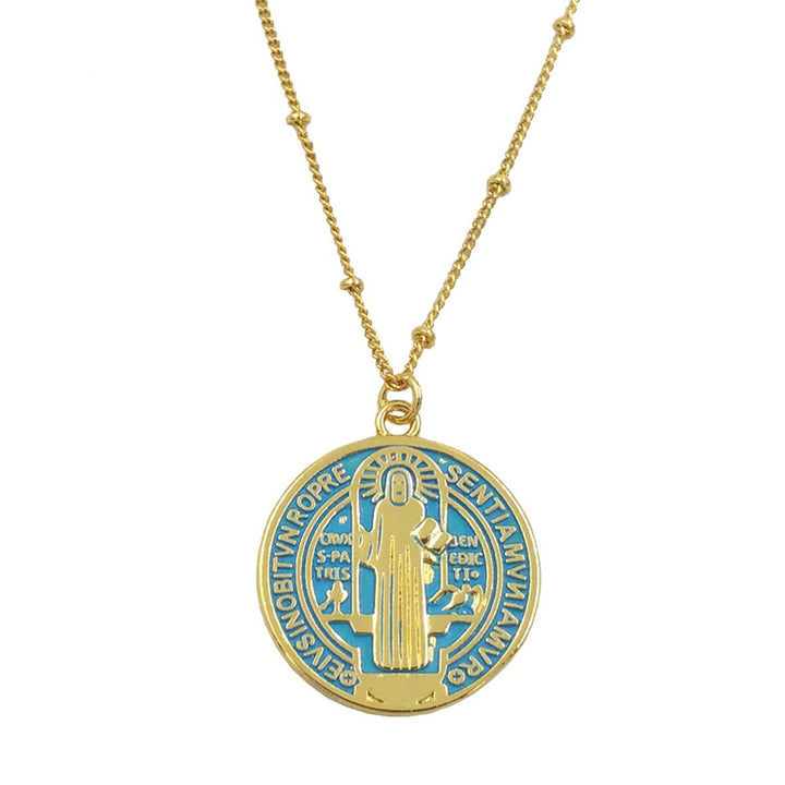 Christianartworkshop Refined Style St. Benedict Gold Plated Brass Pendant Necklace