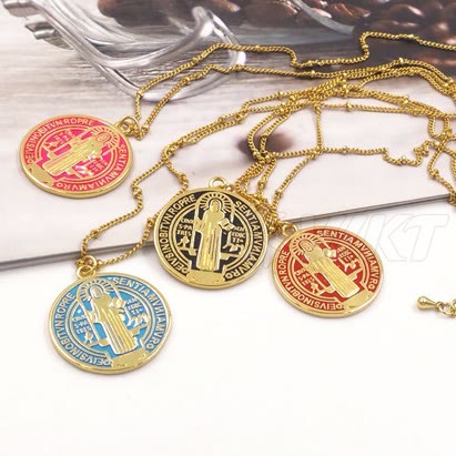 Christian Art Refined Style St. Benedict Gold Plated Brass Pendant Necklace