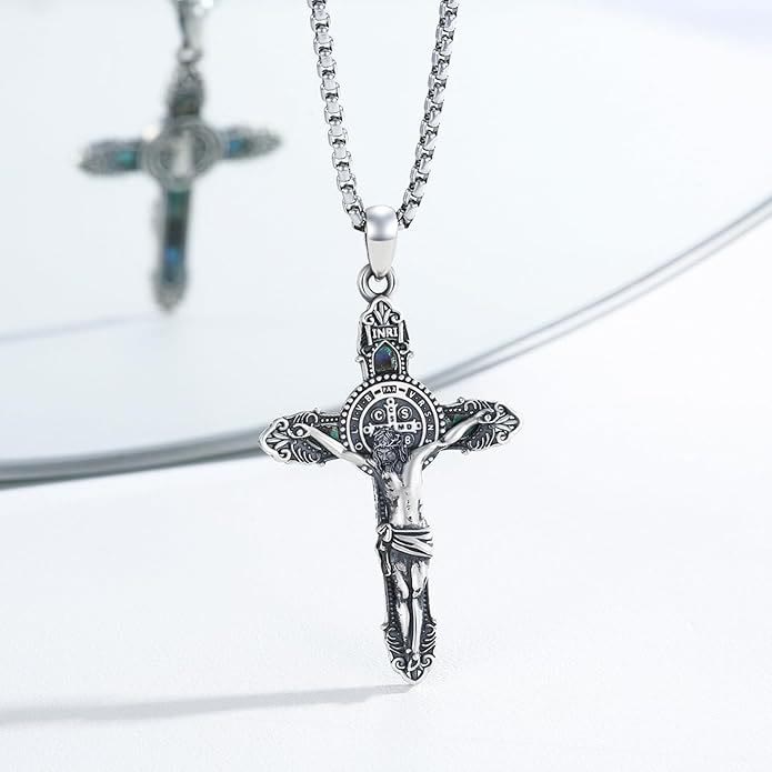 Christian Art Classic Crafted Style St. Benedict Crucifix Colorful Pendant Protective Necklace