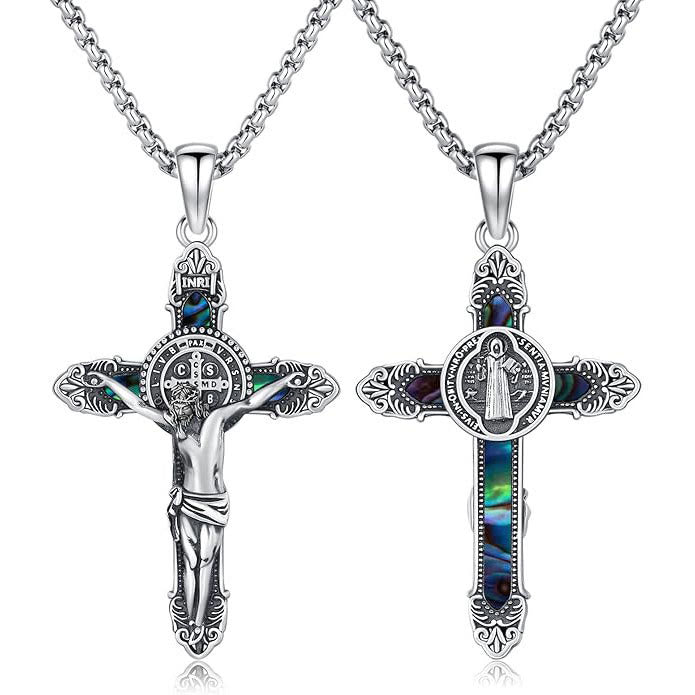 Christian Art Classic Crafted Style St. Benedict Crucifix Colorful Pendant Protective Necklace