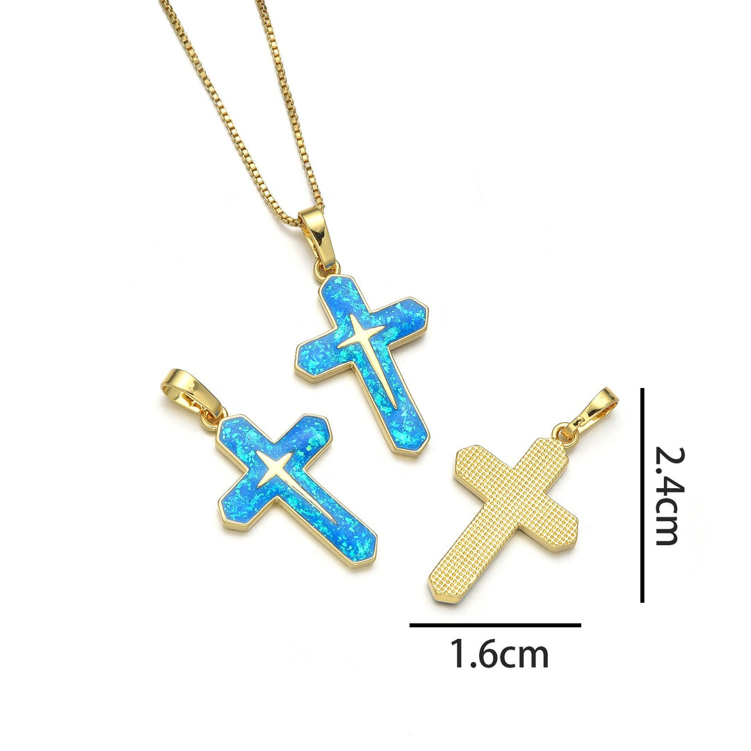 Christianartworkshop Minimalist Style Crucifixion Coppering Pendant Necklace - Peacock blue A - image 2