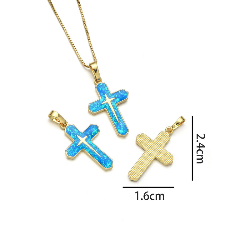 Christianartworkshop Minimalist Style Crucifixion Coppering Pendant Necklace - Peacock blue A - image 2