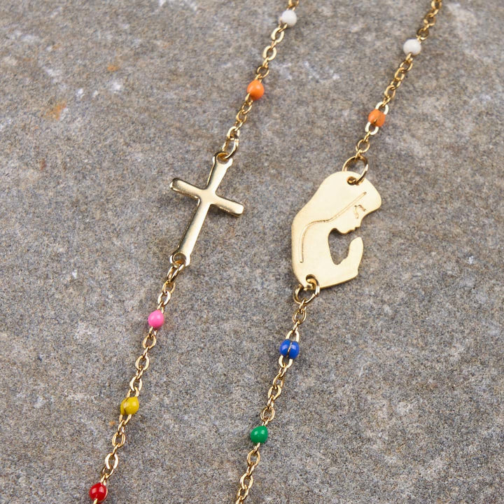 Christianartworkshop Fresh Elegant Style Colorful Clavicle Chain Necklace with Cross & 5 Medals Options