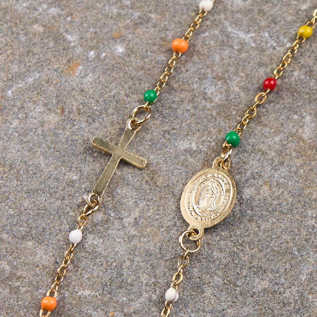 Christian Art Fresh Elegant Style Colorful Clavicle Chain Necklace with Cross & 5 Medals Options