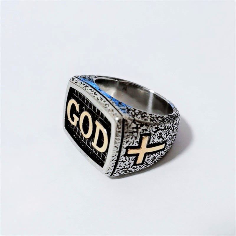 Christianartworkshop Retro Heavy Style GOD Divine Devotion Pattern Alloy Ring(3 color) - Silver-gold - US 13 - image 3