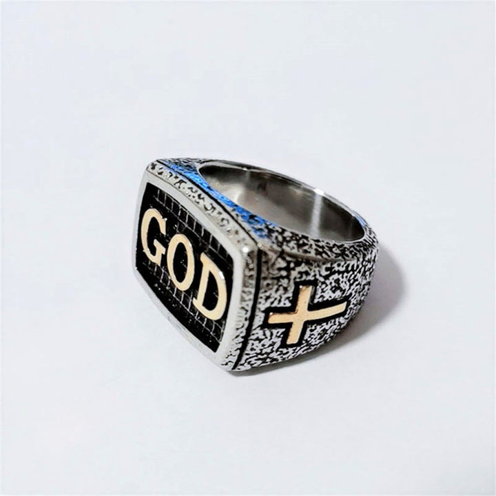 Christianartworkshop Retro Heavy Style GOD Divine Devotion Pattern Alloy Ring(3 color)