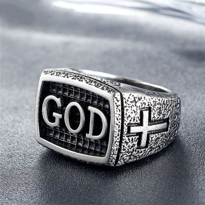 Christianartworkshop Retro Heavy Style GOD Divine Devotion Pattern Alloy Ring(3 color) - Silver - US 13 - image 1