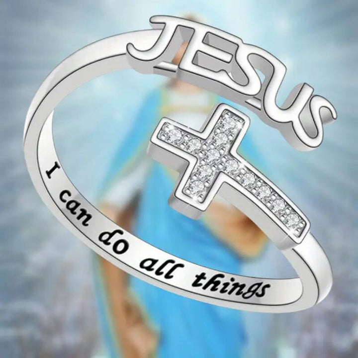 Christian Art Modern Style I can do all thins Jesus Adjustable Alloy Ring