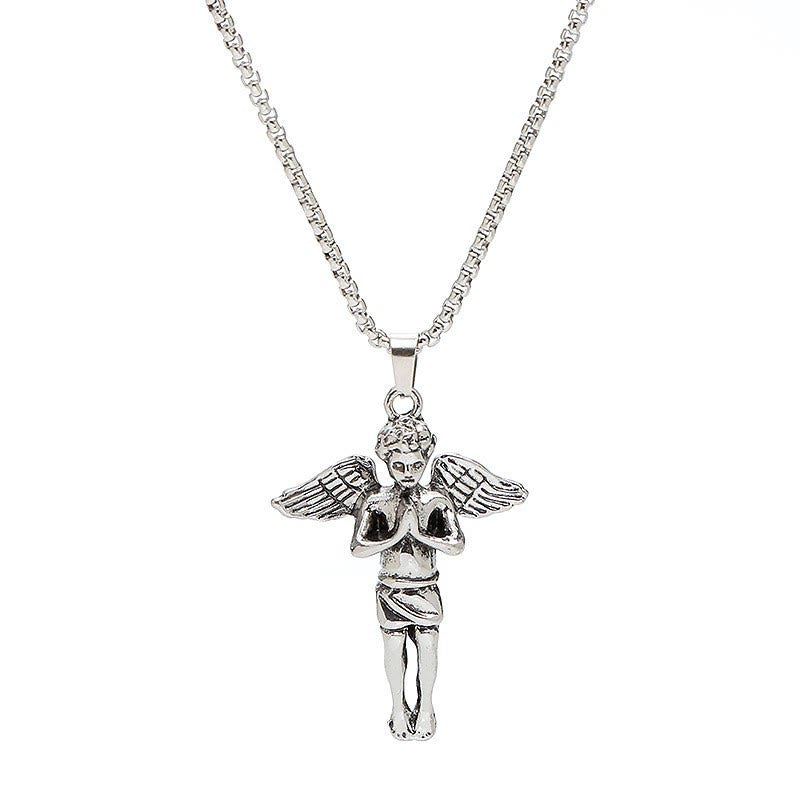 Christian Art Retro Hip-hop Style Short Wings Angel Alloy Pendant Necklace