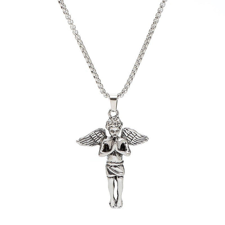 Christianartworkshop Retro Hip-hop Style Short Wings Angel Alloy Pendant Necklace