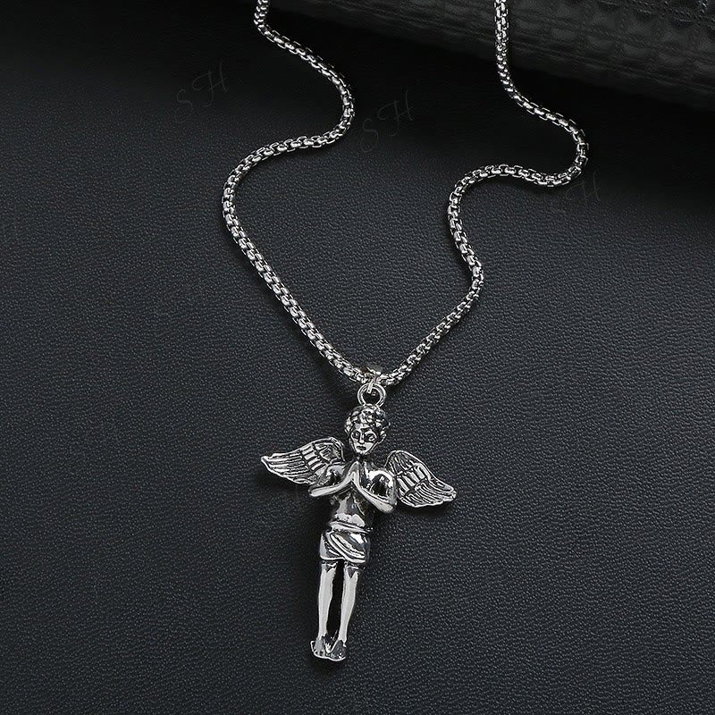 Christian Art Retro Hip-hop Style Short Wings Angel Alloy Pendant Necklace