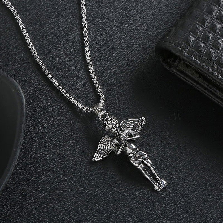 Christian Art Retro Hip-hop Style Short Wings Angel Alloy Pendant Necklace