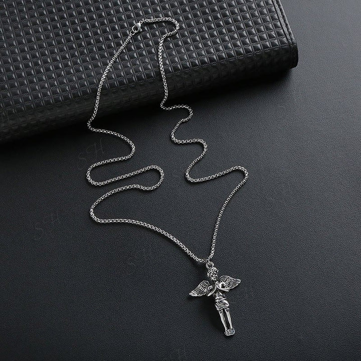 Christianartworkshop Retro Hip-hop Style Short Wings Angel Alloy Pendant Necklace